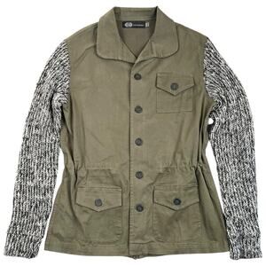 JET John Eshaya Olive Utility Vest Jacket Knit Sleeves Military Style Y2K - S